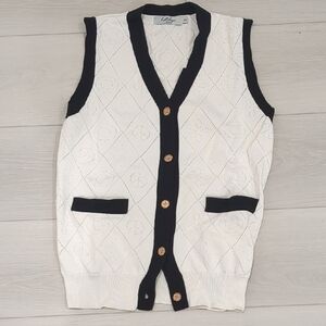 Katerlyn Milan Size XS Cream Knit Cardigan Vest with Black Trim